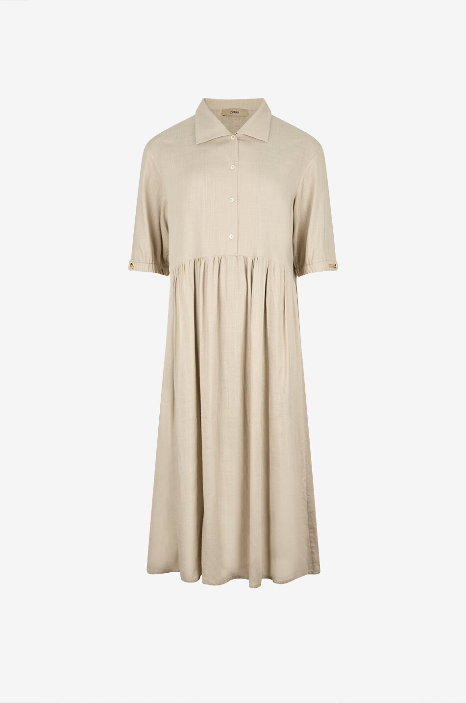 Midi viscose shirt collar flared dress