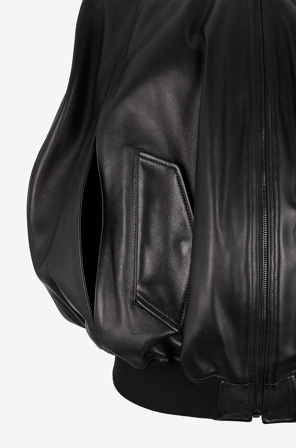 BALENCIAGA Veste bomber courte en cuir de mouton Femme NOIR 3
