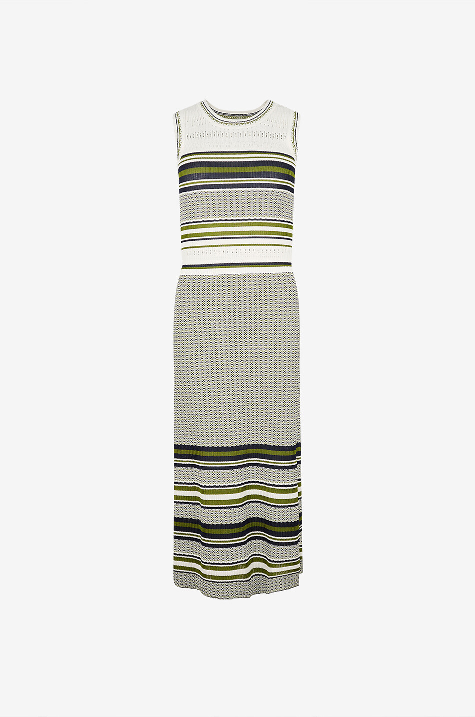 VERONICA BEARD Gestreiftes figurbetontes Midi-Kleid mit Rundhalsausschnitt aus Strick Dawna Damen GRÜN 1