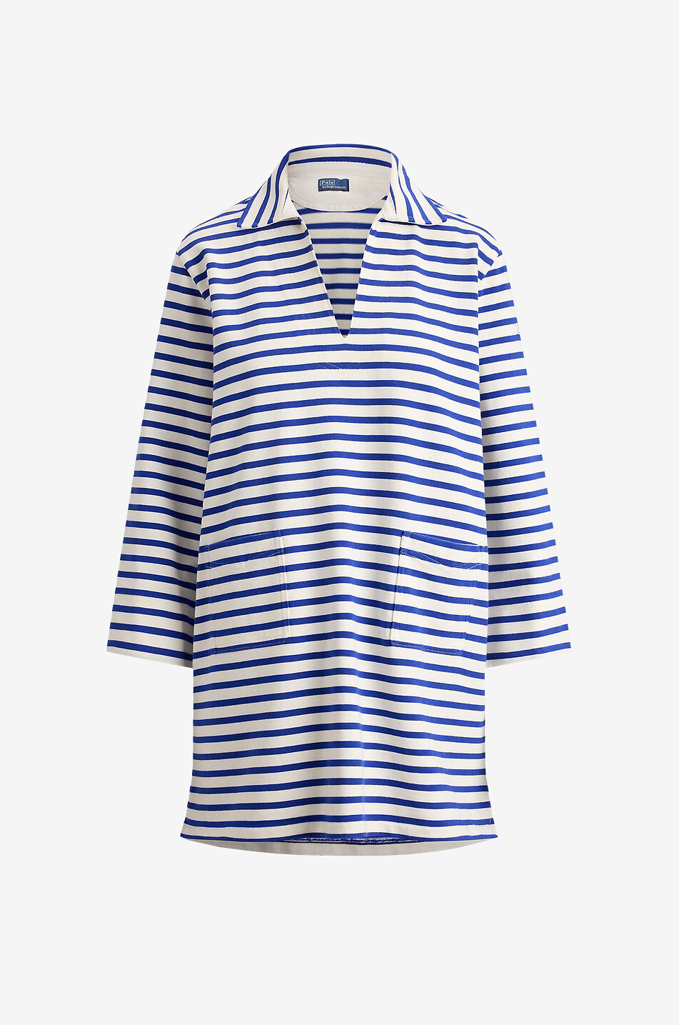 POLO RALPH LAUREN Short striped cotton V-neck shirt dress Women WHITE 1