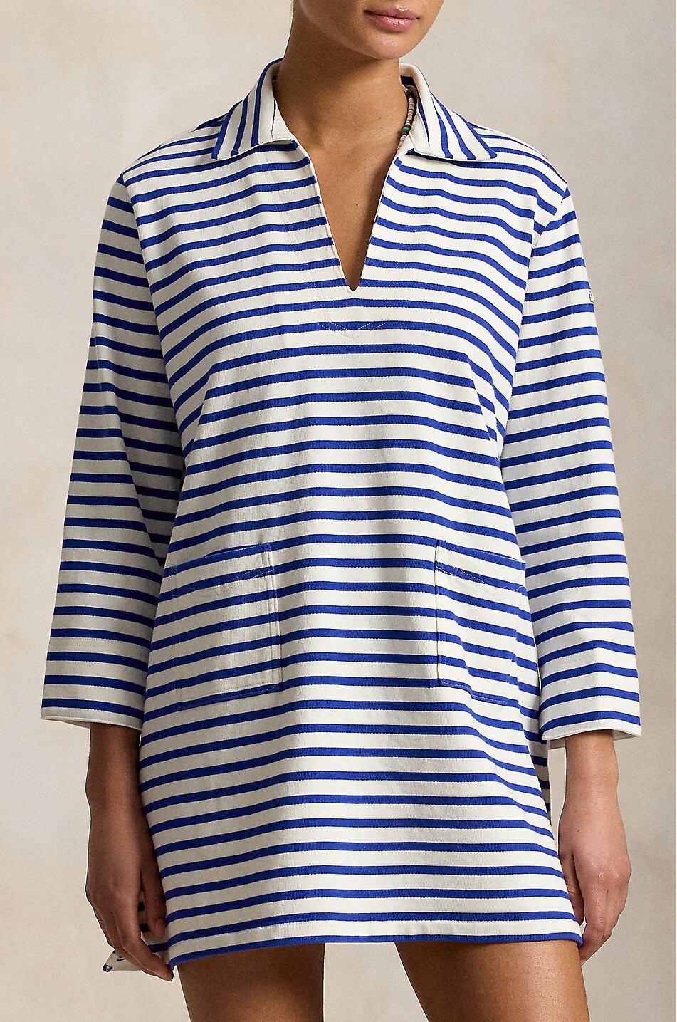 POLO RALPH LAUREN Short striped cotton V-neck shirt dress Women WHITE 4