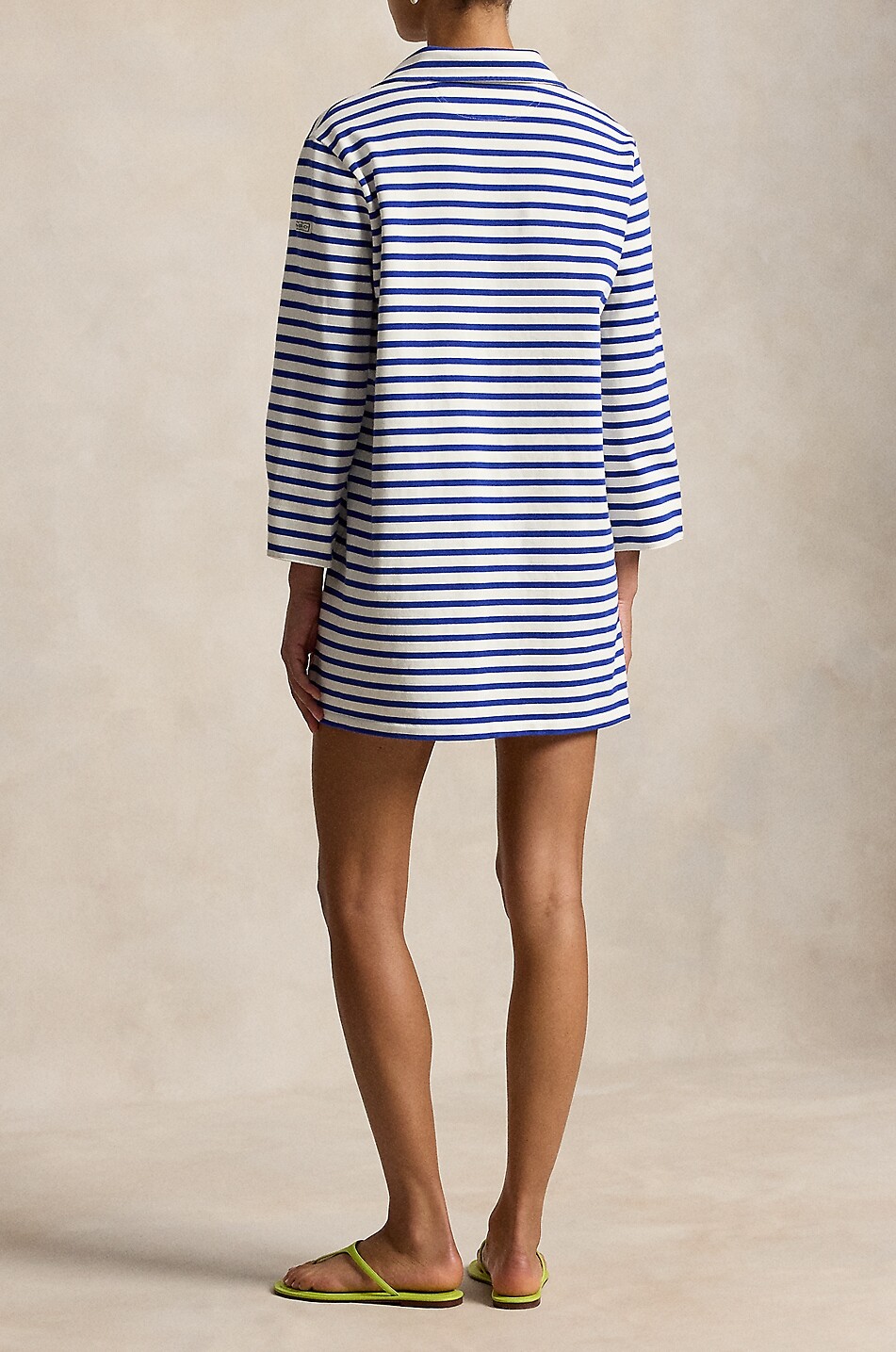 POLO RALPH LAUREN Short striped cotton V-neck shirt dress Women WHITE 2