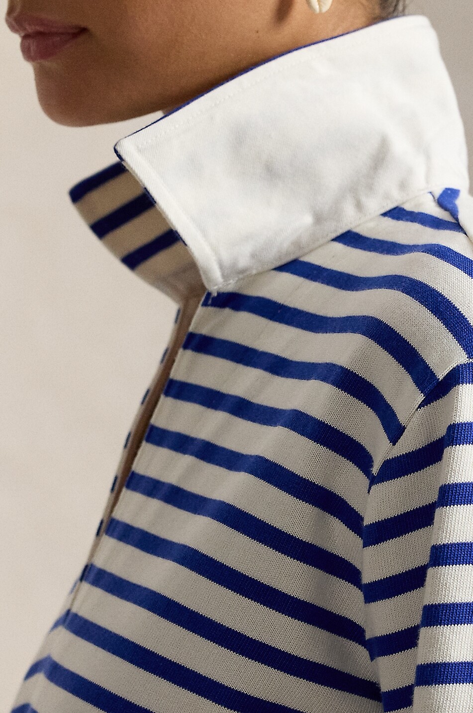 POLO RALPH LAUREN Short striped cotton V-neck shirt dress Women WHITE 3