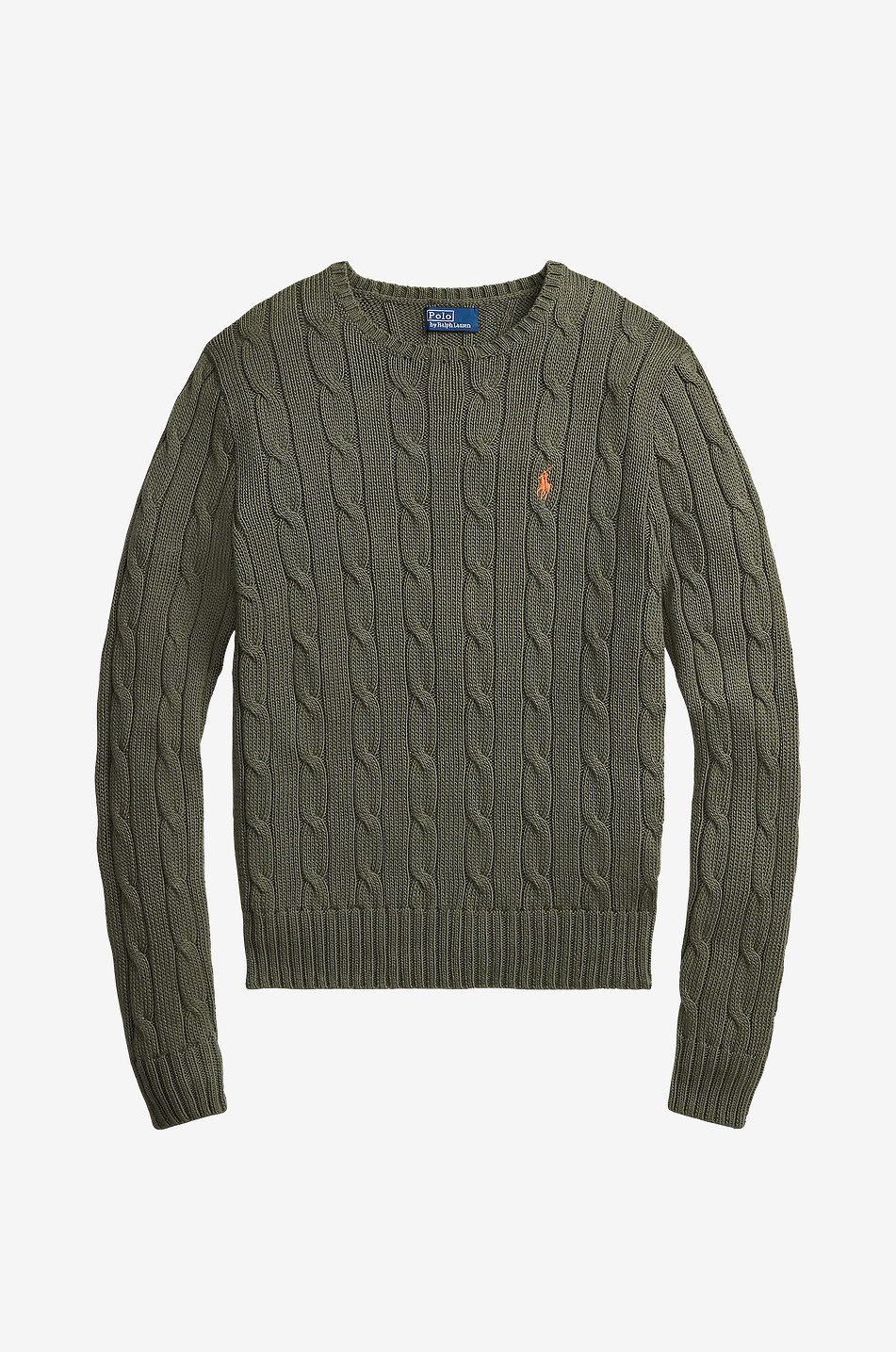 POLO RALPH LAUREN Pull ajusté torsadé à col rond en coton Pony Femme KAKI 1