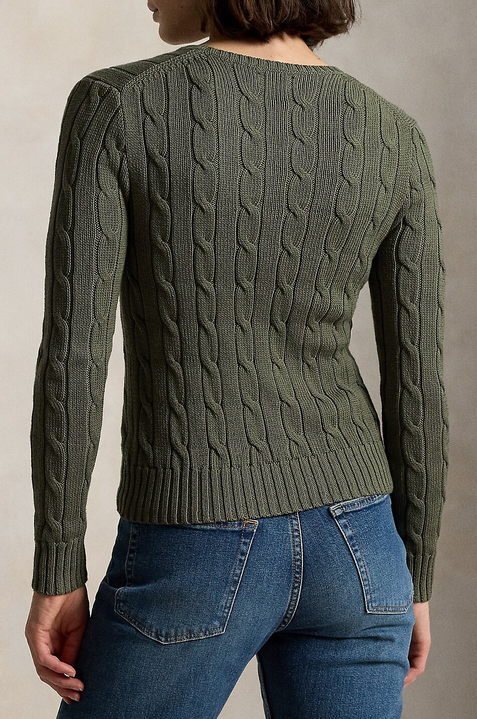 POLO RALPH LAUREN Pull ajusté torsadé à col rond en coton Pony Femme KAKI 3