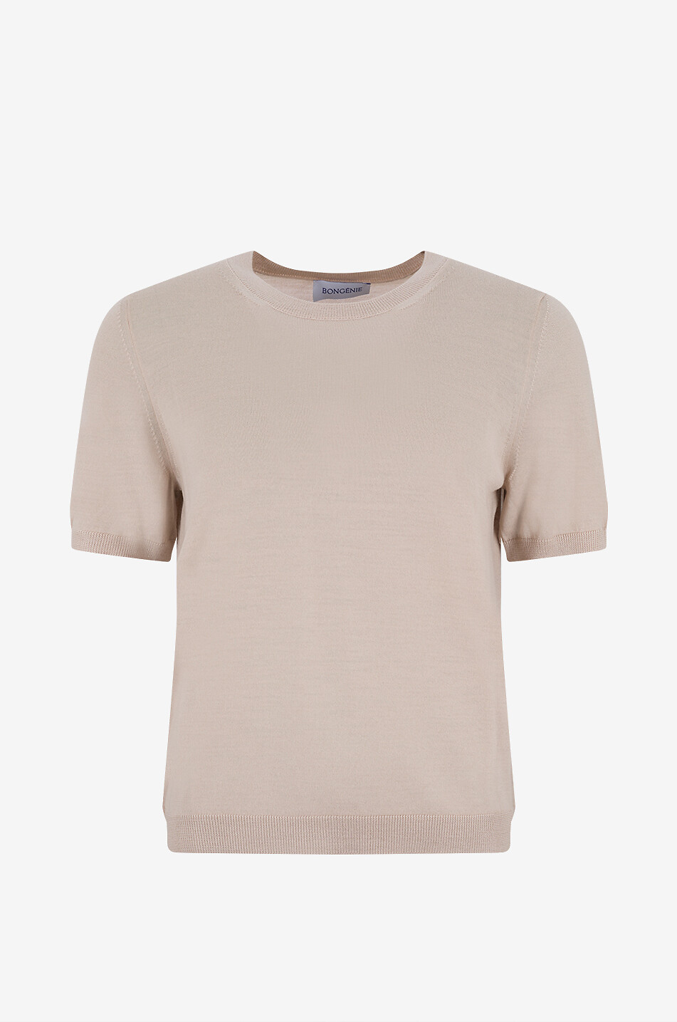 BONGENIE Feinstrick-Pullover aus Schurwolle mit kurzen Ärmeln Tasmania Damen Hellbeige 1