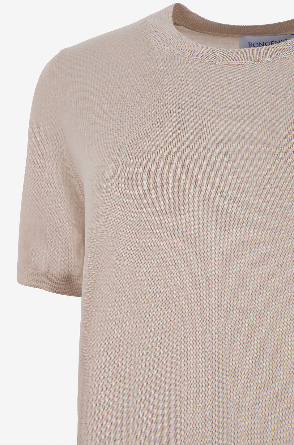 BONGENIE Feinstrick-Pullover aus Schurwolle mit kurzen Ärmeln Tasmania Damen Hellbeige 3