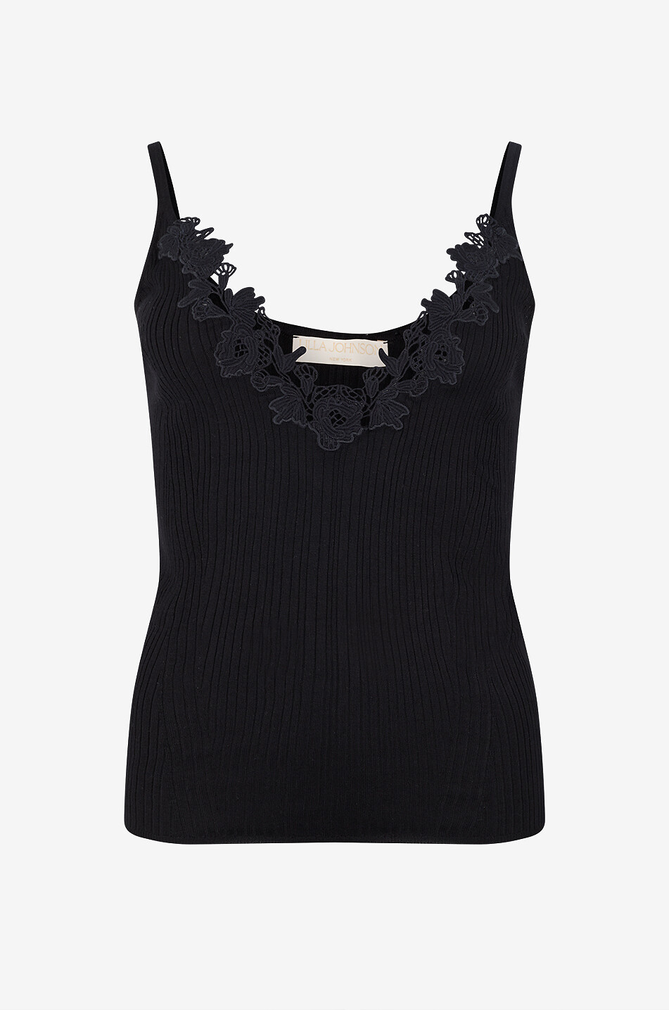 ULLA JOHNSON Top à col V en maille côtelée à broderies anglaises Ainsley Femme NOIR 1
