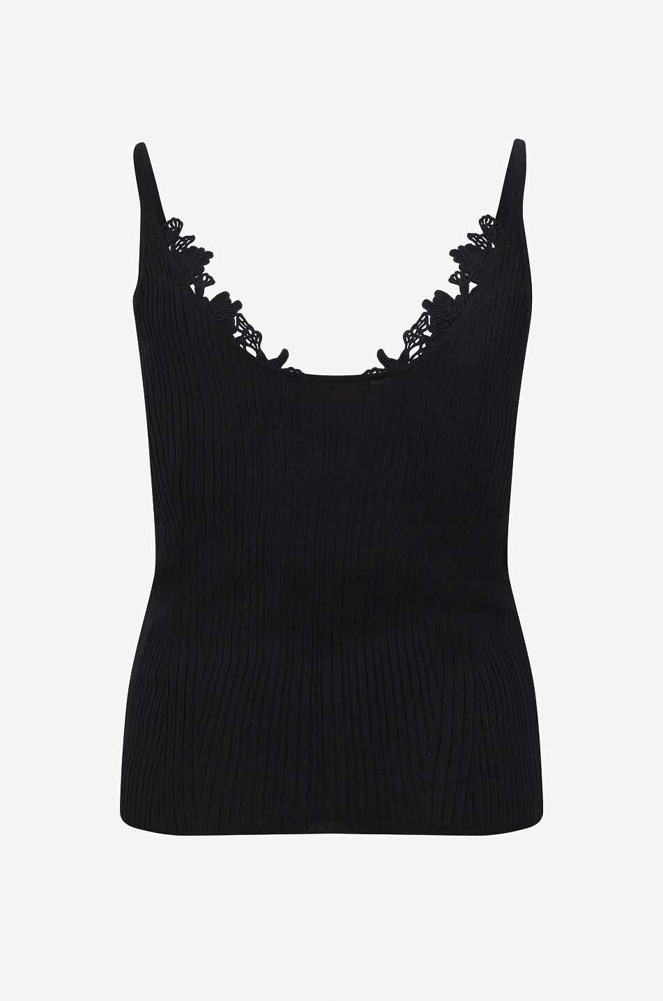 ULLA JOHNSON Top à col V en maille côtelée à broderies anglaises Ainsley Femme NOIR 2