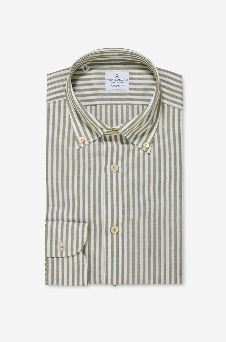 NINO GIAMPAOLO Chemise à col américain rayée en coton et lin Homme VERT MOYEN 1