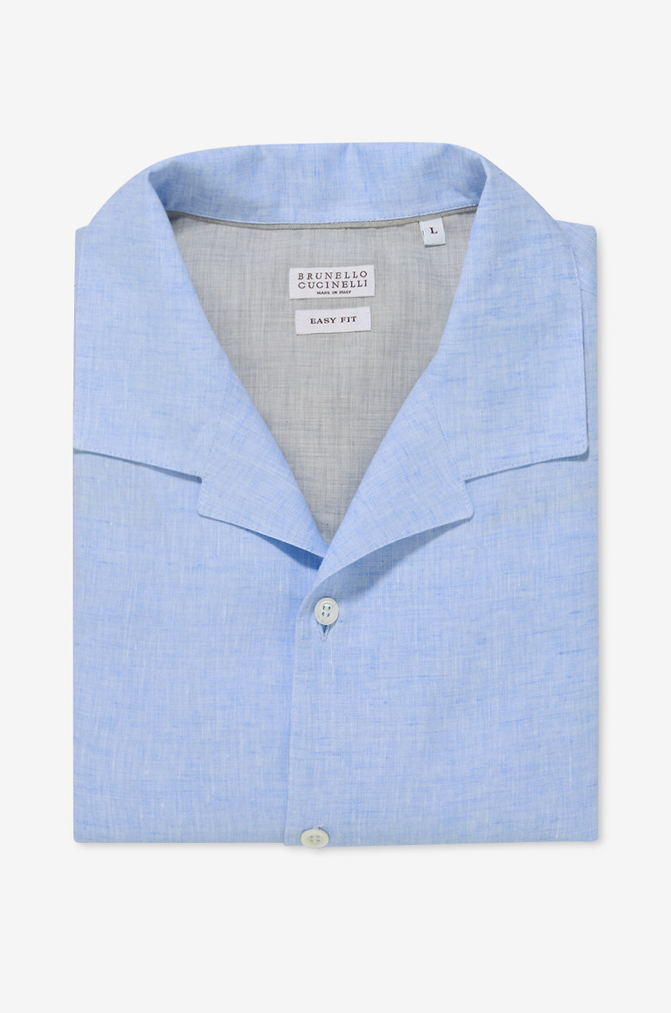 BRUNELLO CUCINELLI Kurzarm-Leinenhemd mit kubanischem Kragen Easy Fit Herren HELLBLAU 1