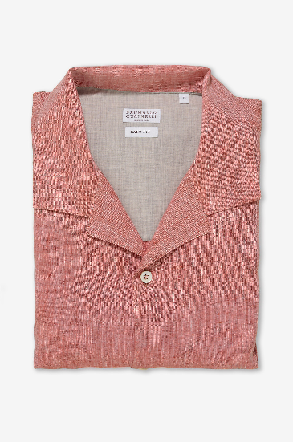 BRUNELLO CUCINELLI Kurzarm-Leinenhemd mit kubanischem Kragen Easy Fit Herren MITTELROT 1