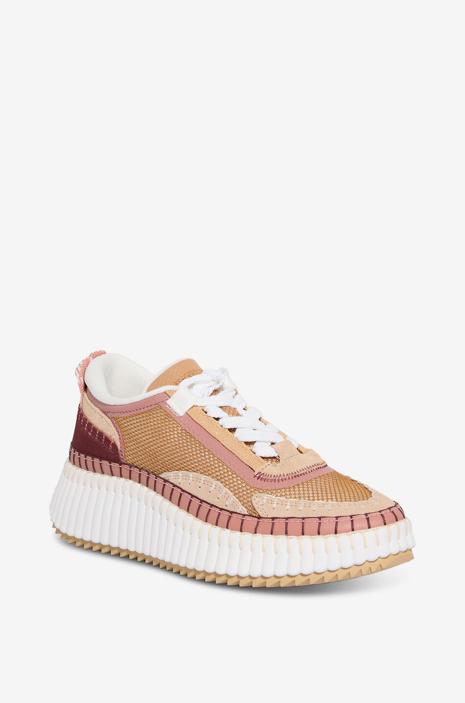 CHLOE Baskets basses en toile et cuir Nama Femme CAMEL 1