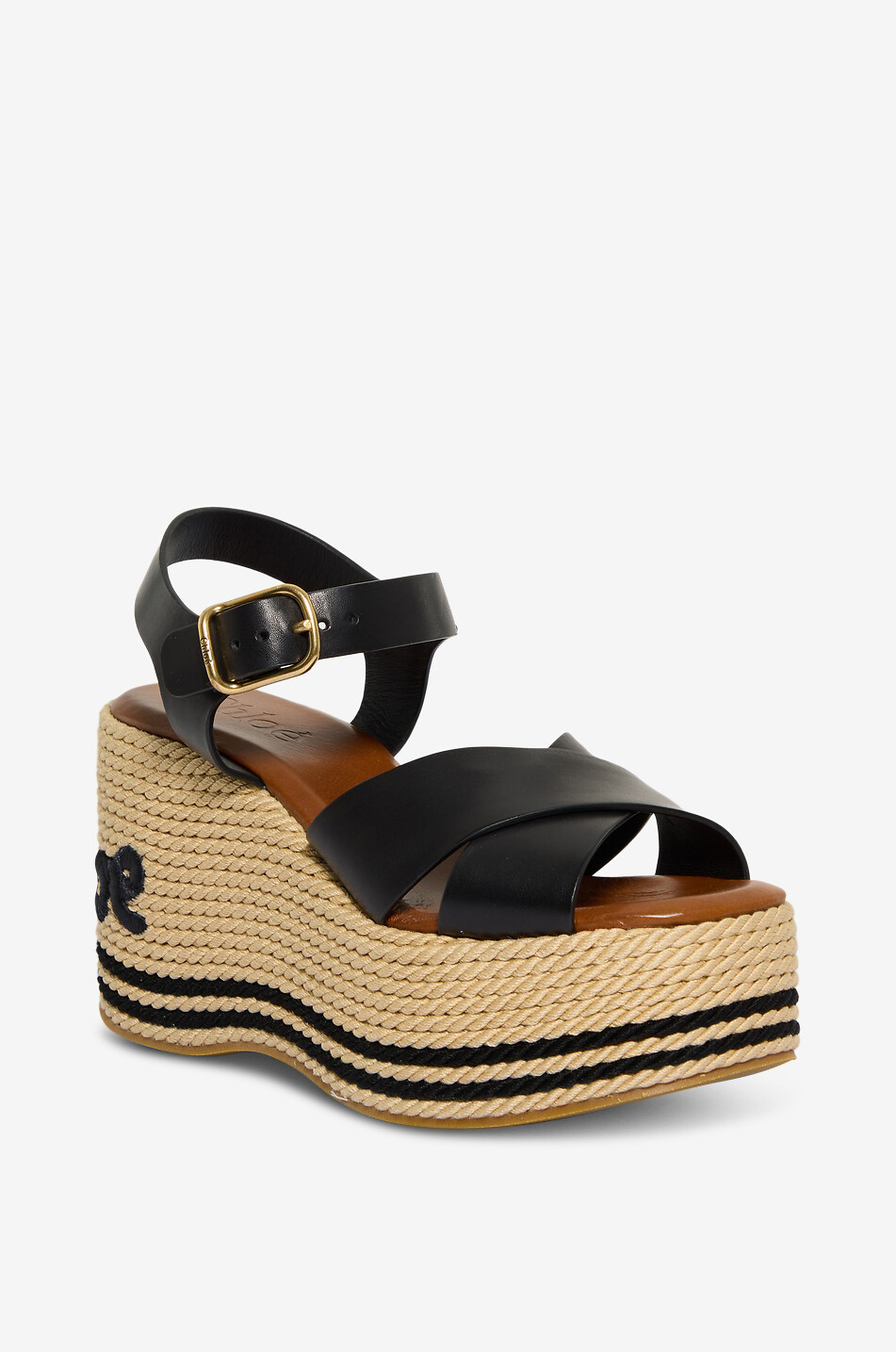Keilsandalen aus Leder und Bast Chloé Sand