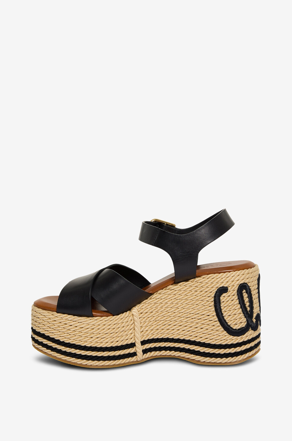 CHLOE Keilsandalen aus Leder und Bast Chloé Sand Damen SCHWARZ 3