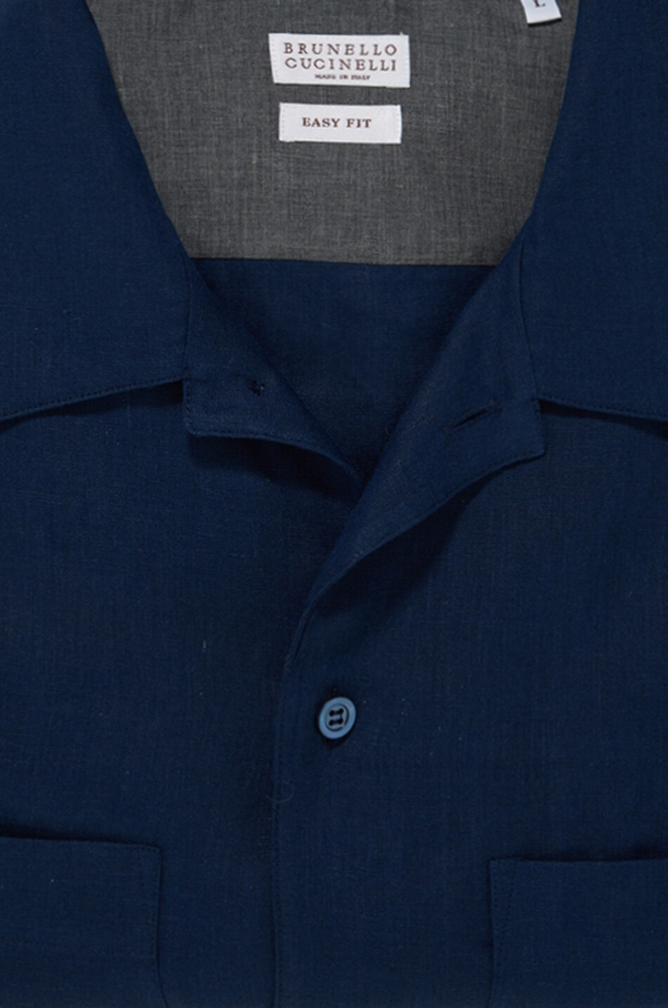 BRUNELLO CUCINELLI Chemise à col ouvert en toile de lin Homme BLEU FONCE 2