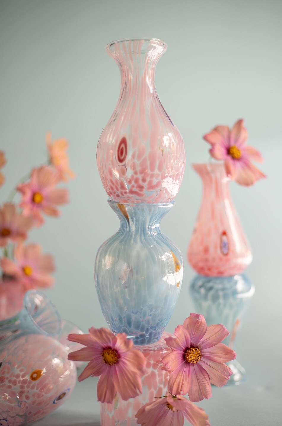 CASA CELVA Kleine Vase aus mundgeblasenem Glas Piccolo Murano Haus HELLBLAU 2