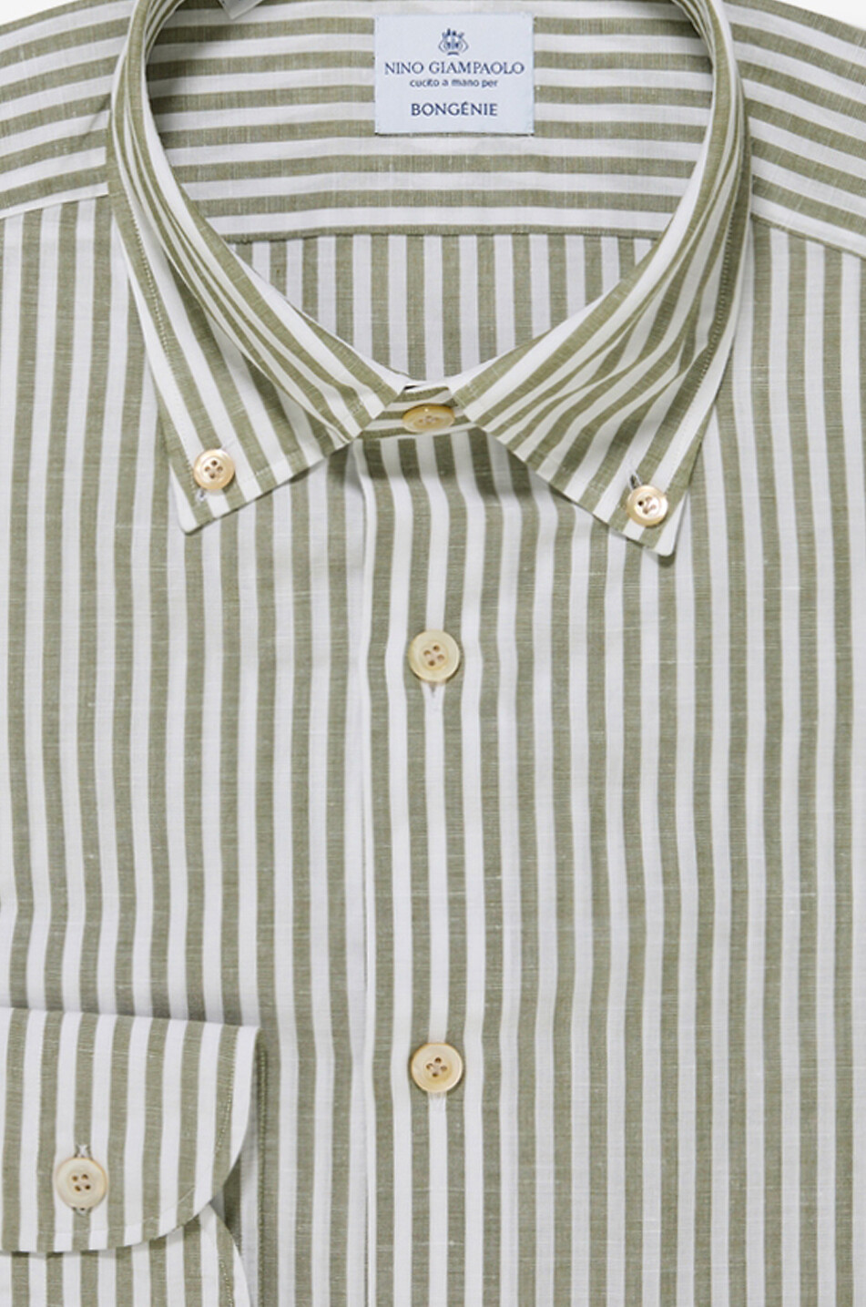 NINO GIAMPAOLO Chemise à col américain rayée en coton et lin Homme VERT MOYEN 2