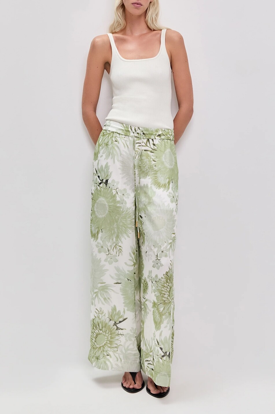 AJE Pantalon large en lin mélangé imprimé floral Adina Femme MULTICOLORE 2