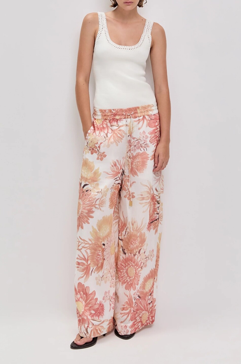 AJE Pantalon large en lin mélangé imprimé floral Adina Femme MULTICOLORE1 2