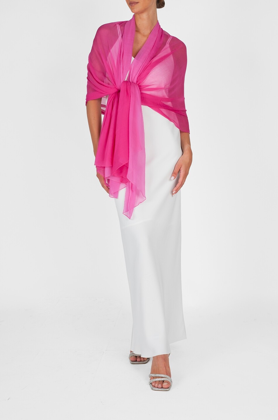 GAYNOR Rectangular silk chiffon crêpe stole Women DARK PINK 3