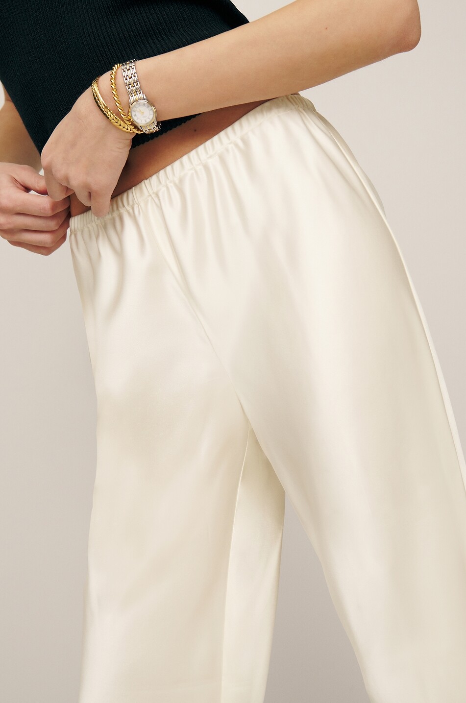 REFORMATION Gale satin mid-rise wide-leg trousers Women WHITE 8