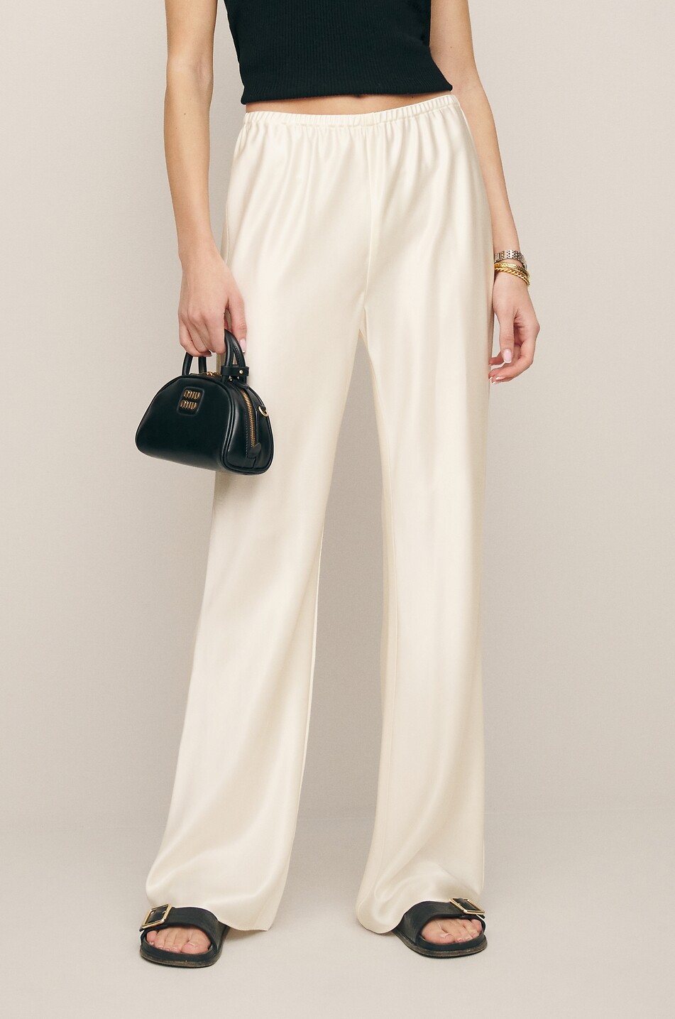 REFORMATION Gale satin mid-rise wide-leg trousers Women WHITE 10