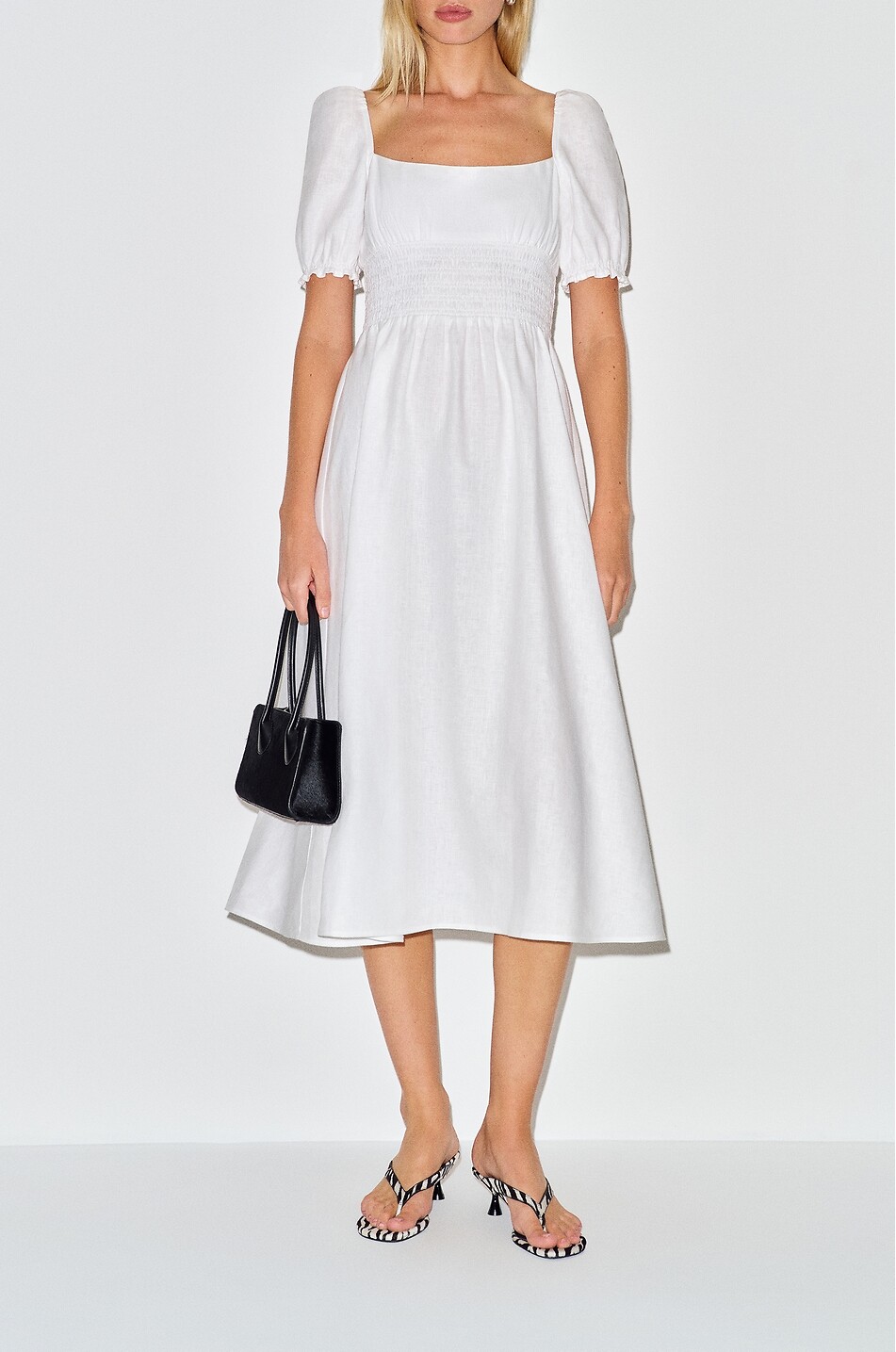REFORMATION Adler linen puff-sleeve midi dress Women WHITE 2