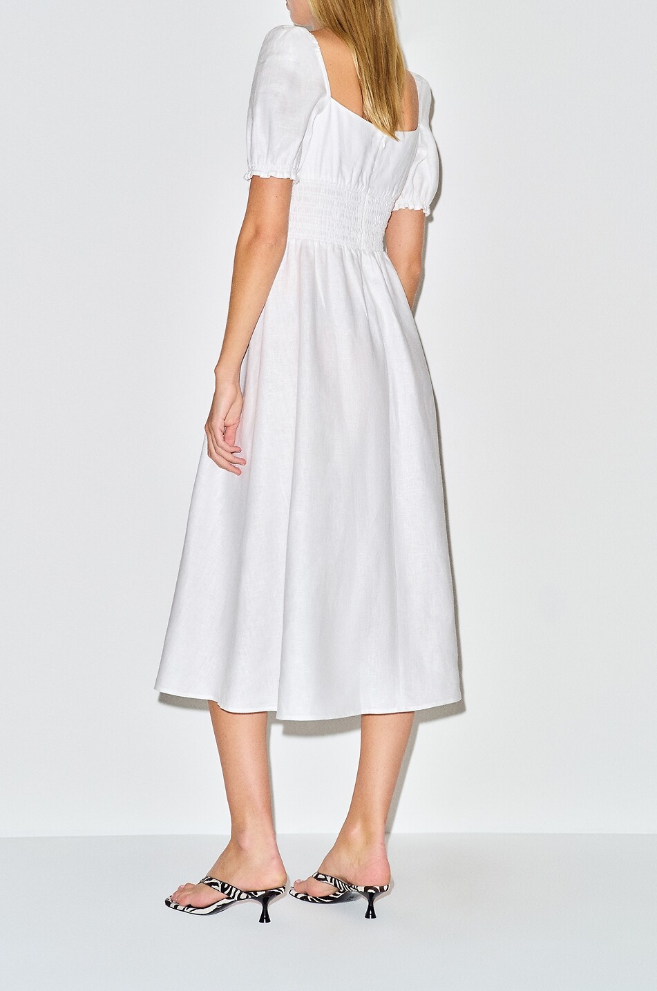 REFORMATION Adler linen puff-sleeve midi dress Women WHITE 3