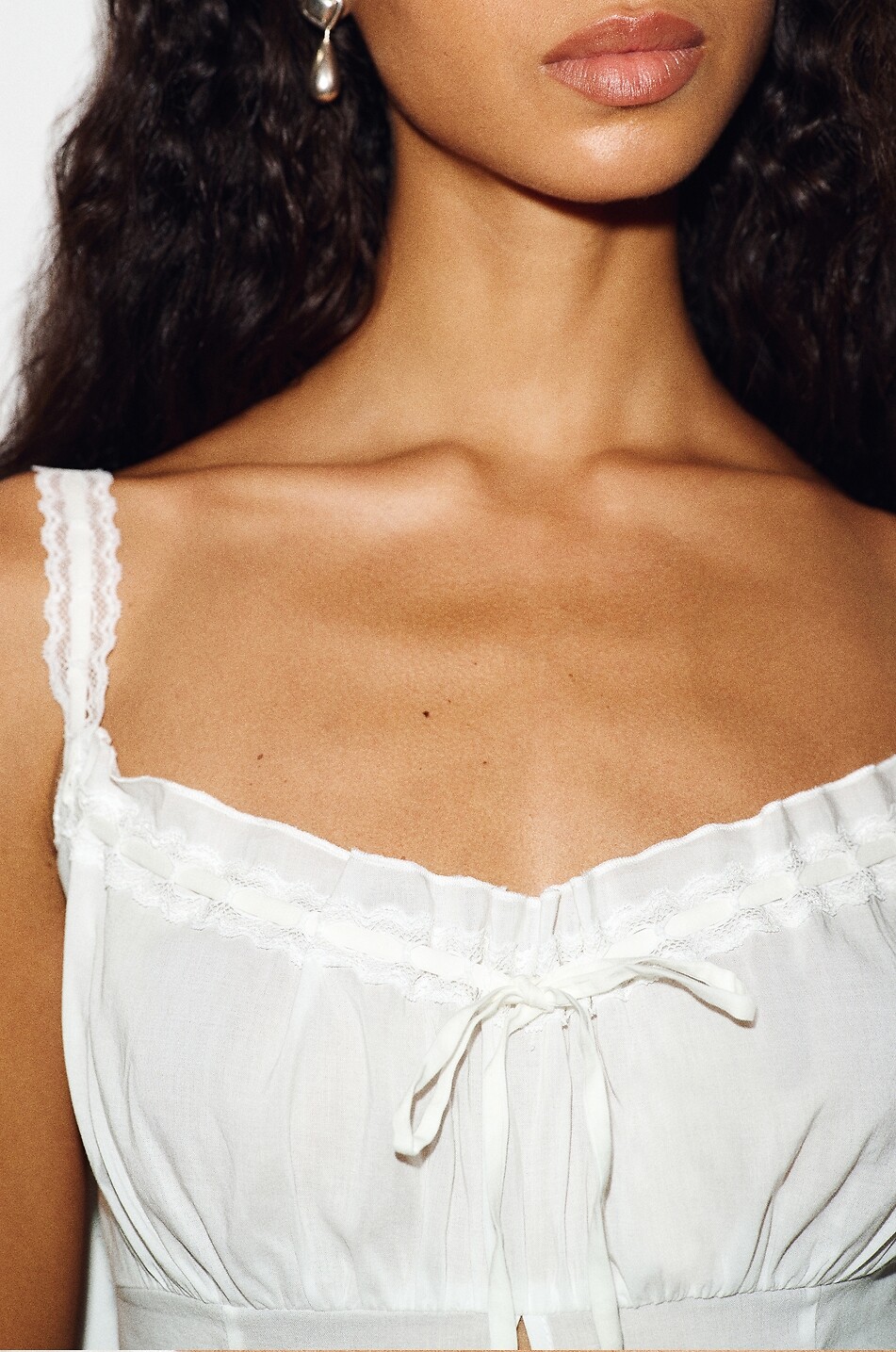 REFORMATION Eveline lace-trimmed voile fitted top Women WHITE 4