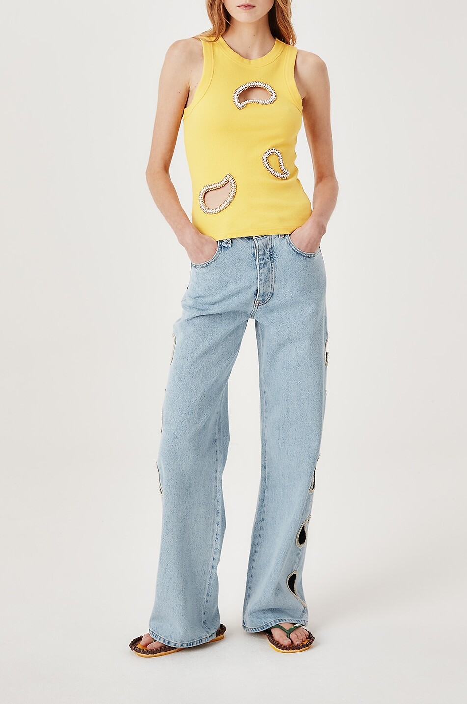 TRESSE PARIS Paisley wide-leg denim jeans with cut-outs Women LIGHT BLUE 2