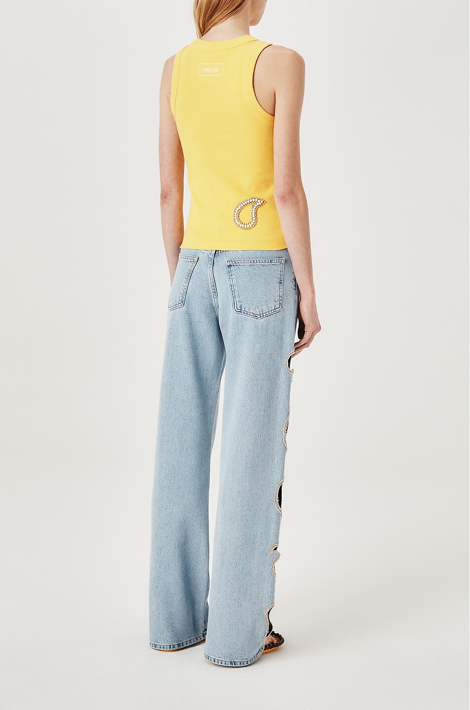 TRESSE PARIS Paisley wide-leg denim jeans with cut-outs Women LIGHT BLUE 3