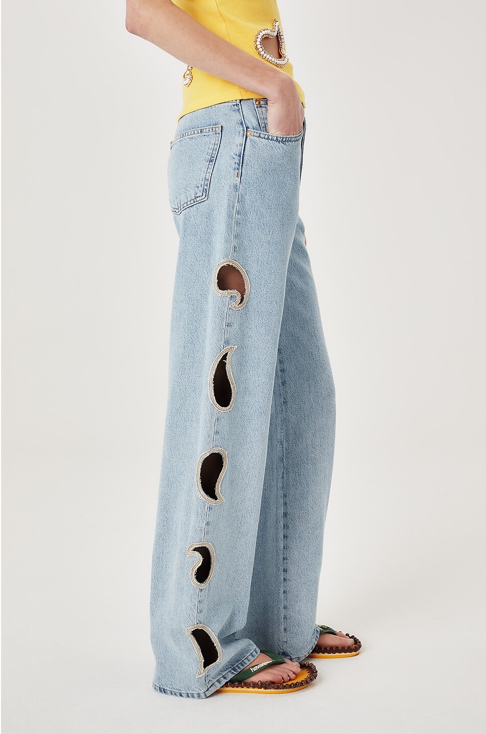 TRESSE PARIS Paisley wide-leg denim jeans with cut-outs Women LIGHT BLUE 4