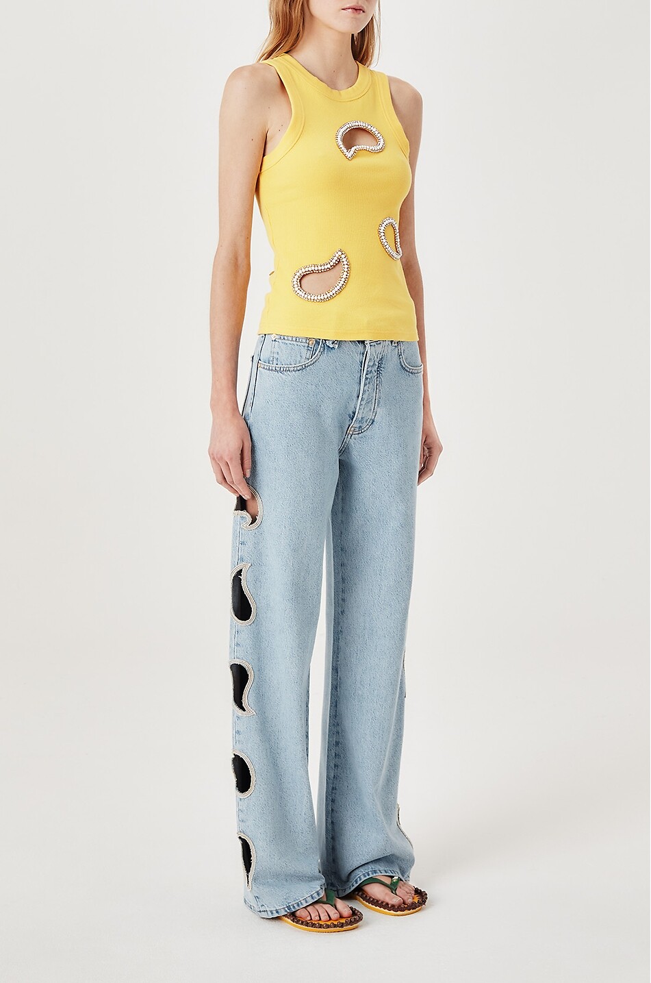 TRESSE PARIS Paisley wide-leg denim jeans with cut-outs Women LIGHT BLUE 5