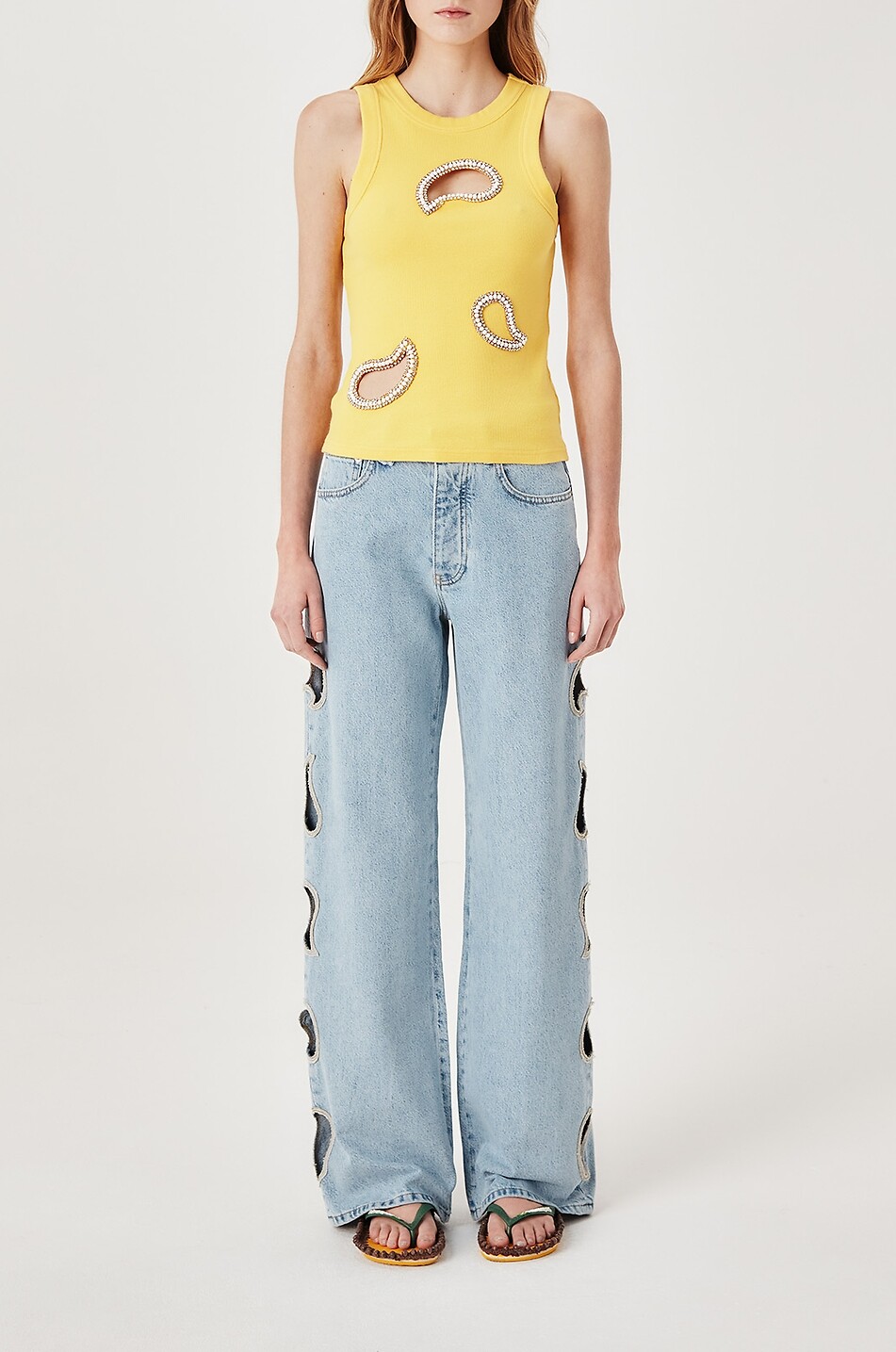 TRESSE PARIS Paisley wide-leg denim jeans with cut-outs Women LIGHT BLUE 6