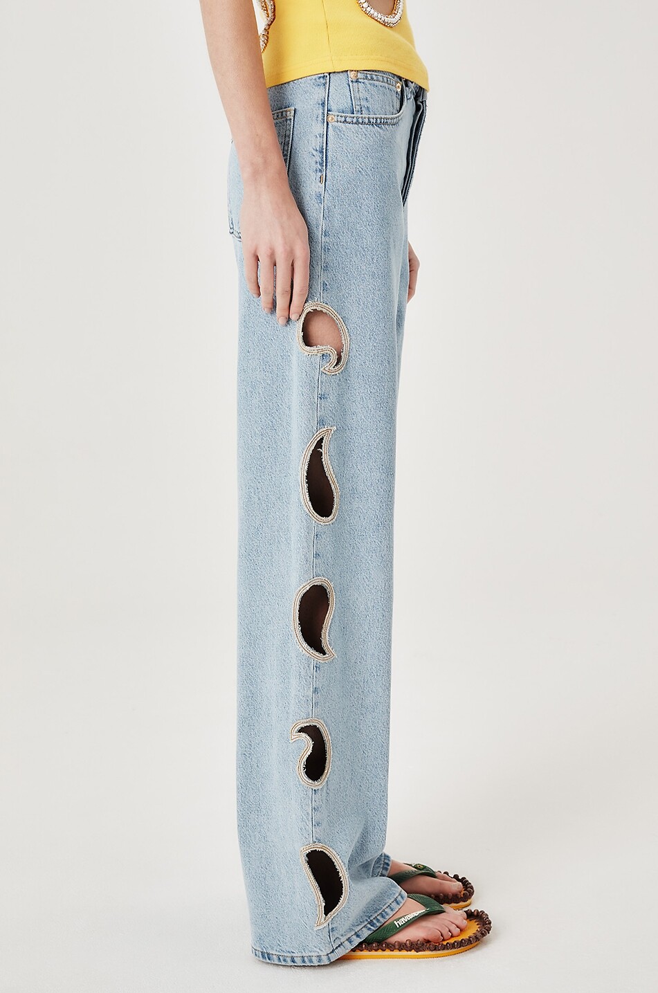 TRESSE PARIS Paisley wide-leg denim jeans with cut-outs Women LIGHT BLUE 8