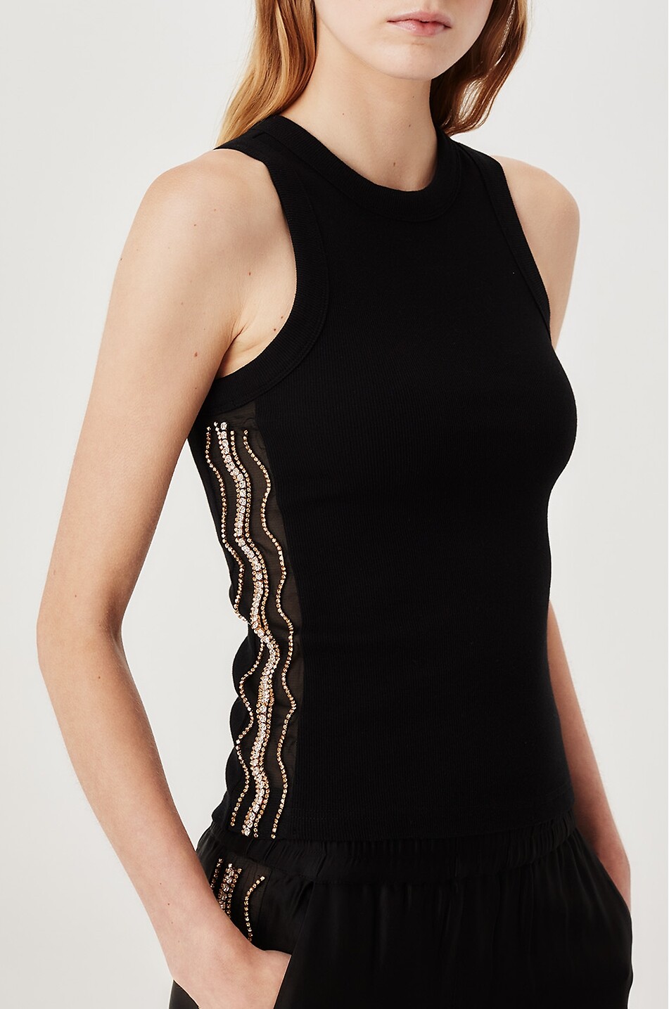 TRESSE PARIS Takarao crystal-embellished cotton round-neck top Women BLACK 3