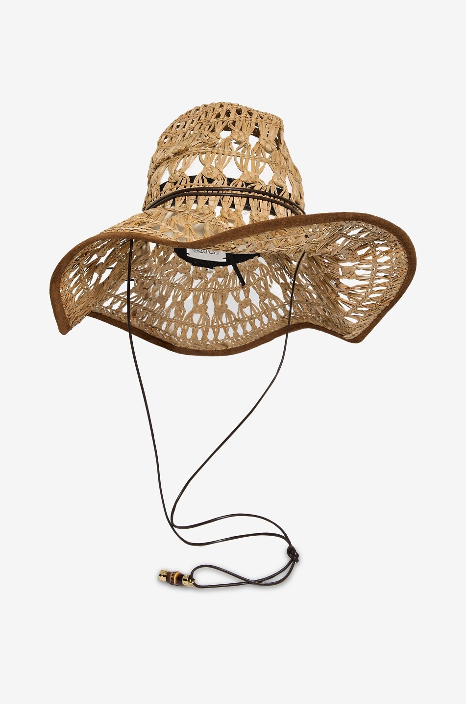 Chapeau ajouré en raphia à bords en cuir