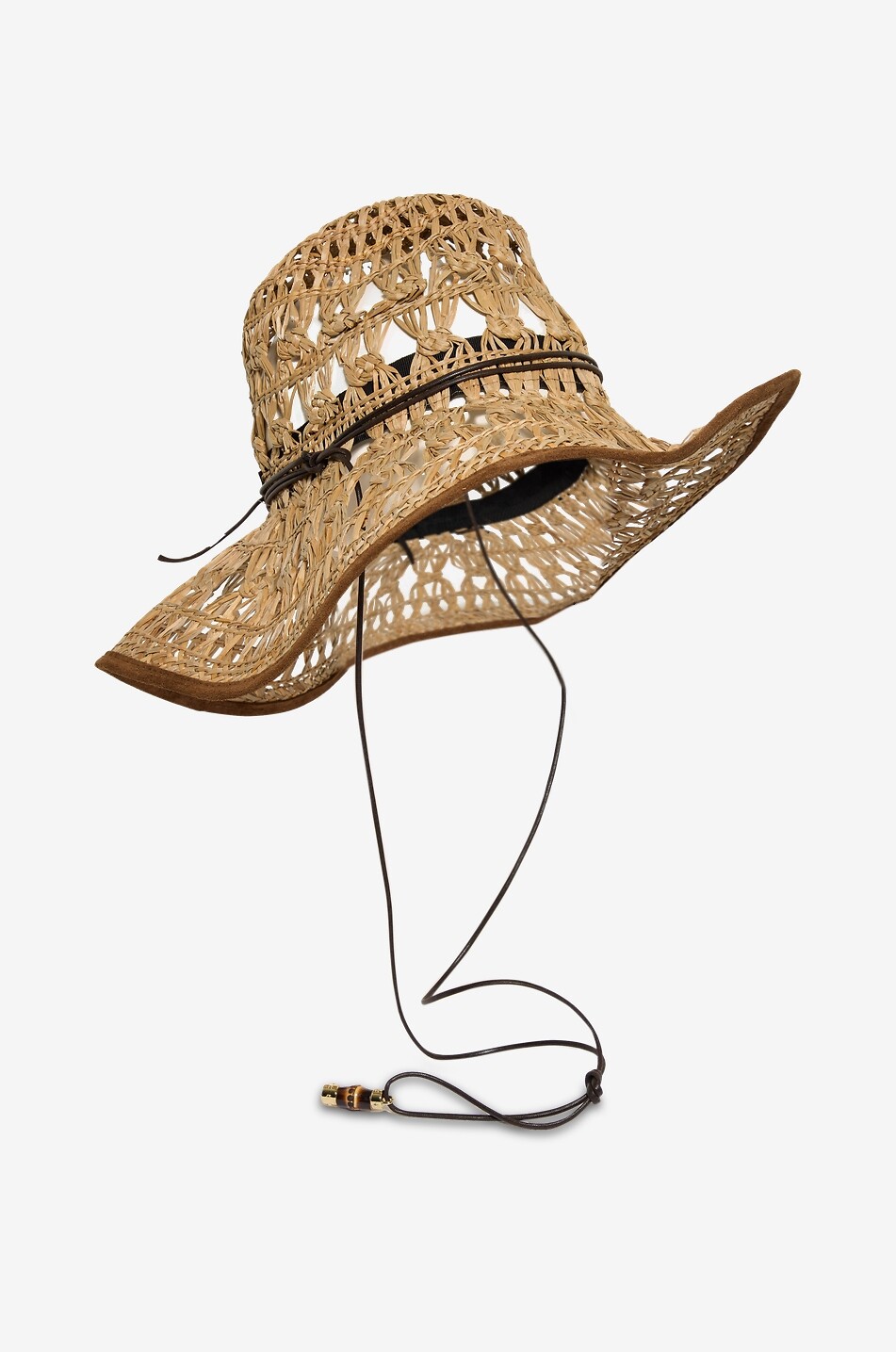 CATARZI 1910 Chapeau ajouré en raphia à bords en cuir Femme BEIGE 2