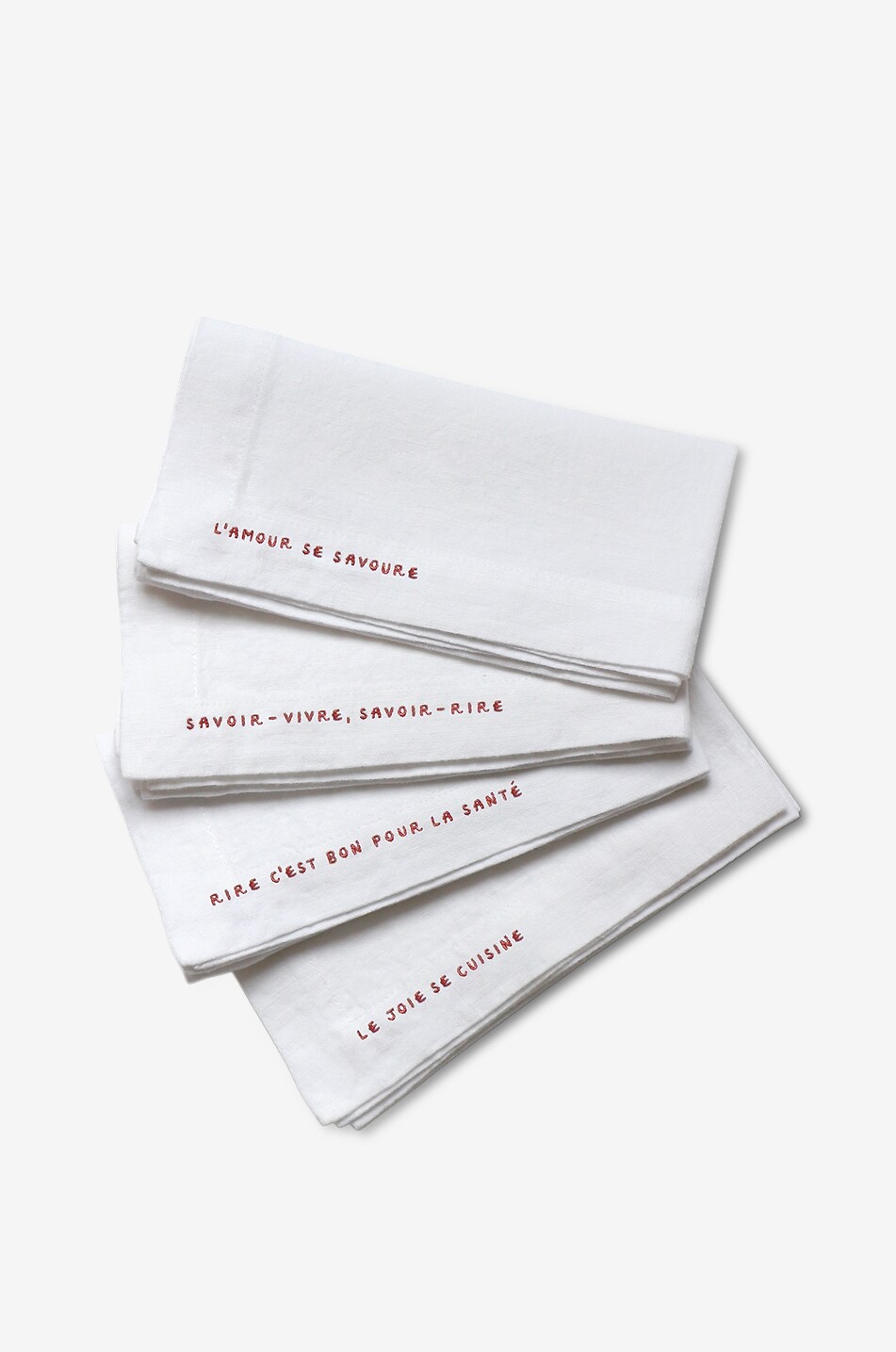 Lot de quatre serviettes de table en lin brodées Swiss Gratitude Napkins