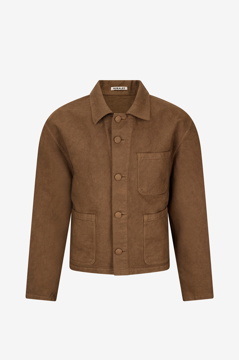 AURALEE Lightweight short shirt collar jacket in cotton twill Men DARK BROWN 1