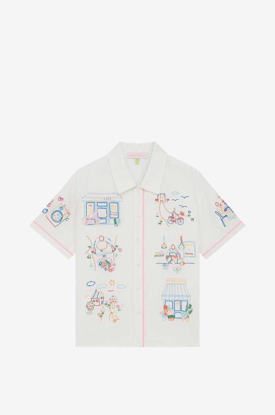 MIRA MIKATI Besticktes Kurzarm-Canvas-Hemd Café Scene Damen WEISS 1