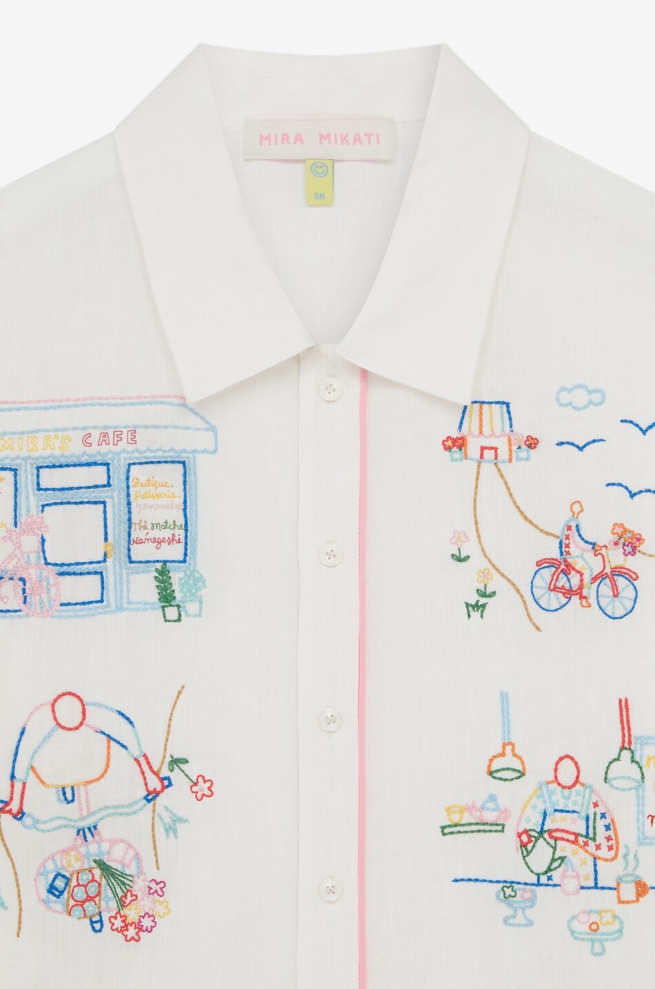 MIRA MIKATI Besticktes Kurzarm-Canvas-Hemd Café Scene Damen WEISS 3