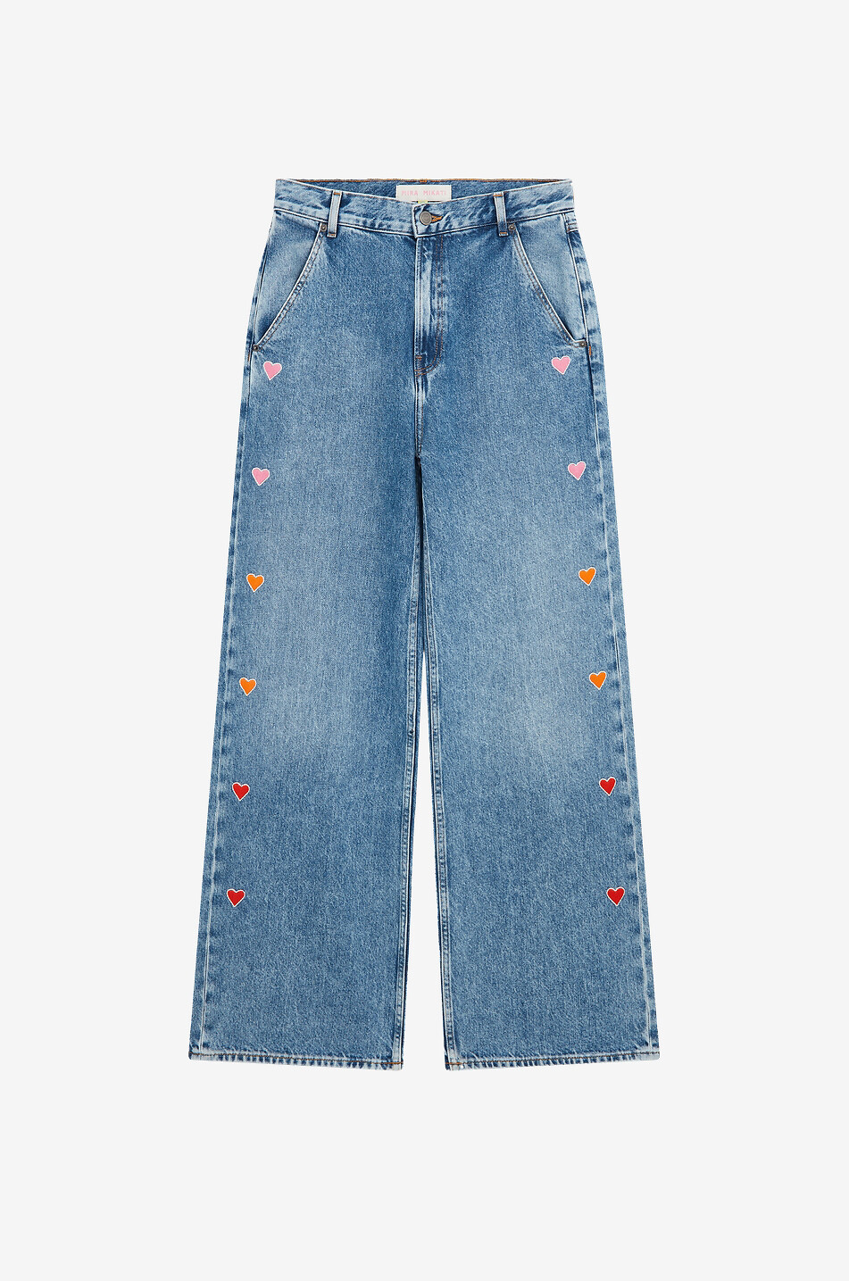 Embroidered straight-leg jeans in cotton denim