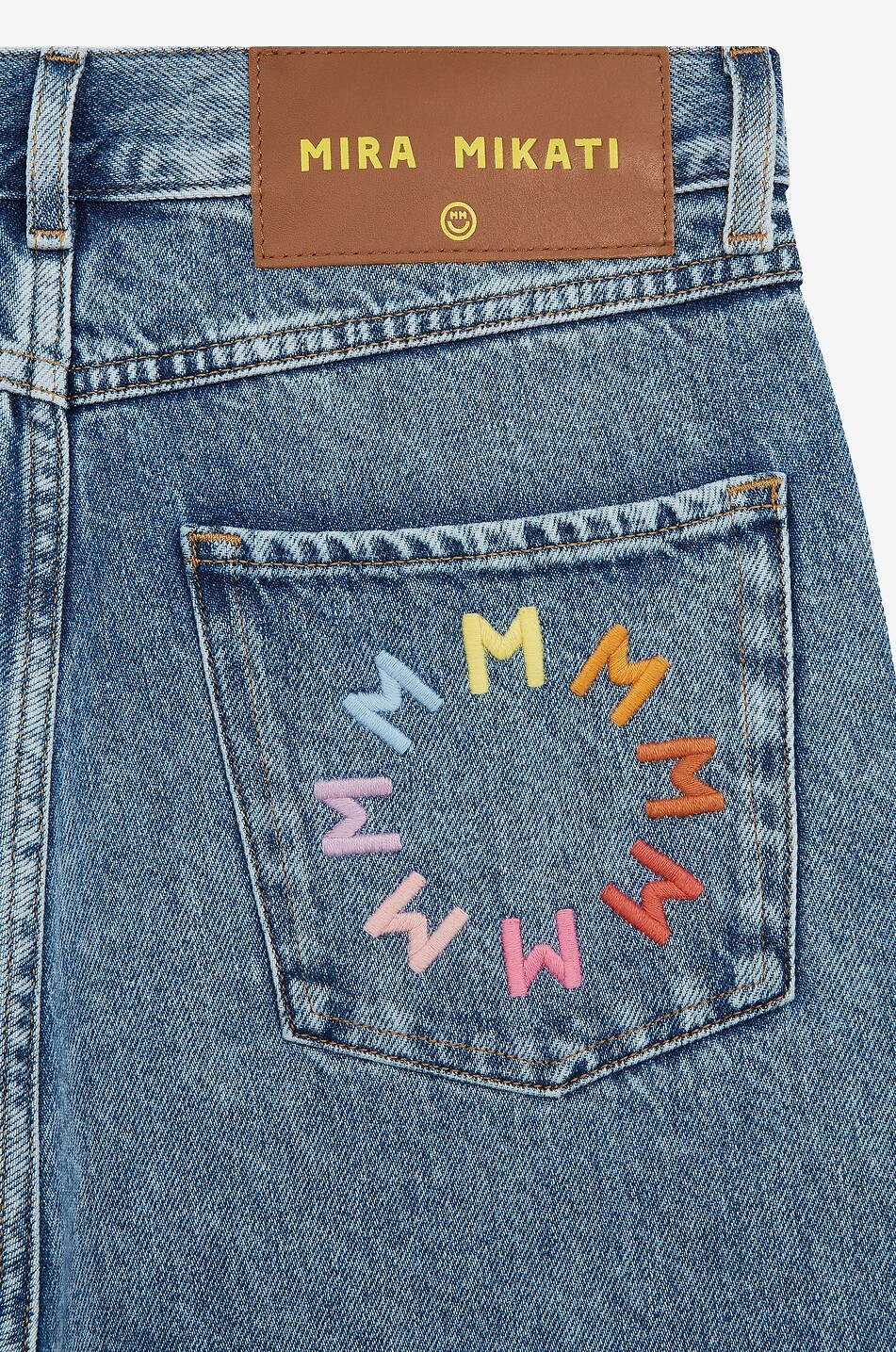 MIRA MIKATI Embroidered straight-leg jeans in cotton denim Women BLUE 3