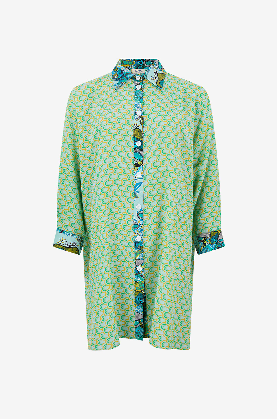 KARMA ON THE ROCKS Chemise longue en soie à imprimé géométrique Gifu Femme VERT 1