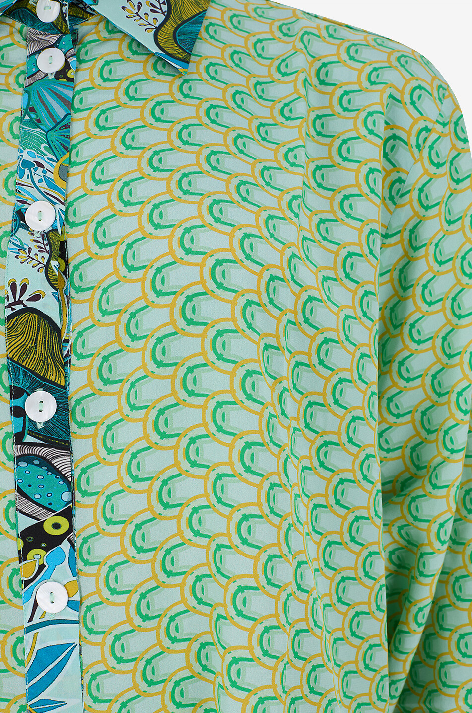 KARMA ON THE ROCKS Chemise longue en soie à imprimé géométrique Gifu Femme VERT 3