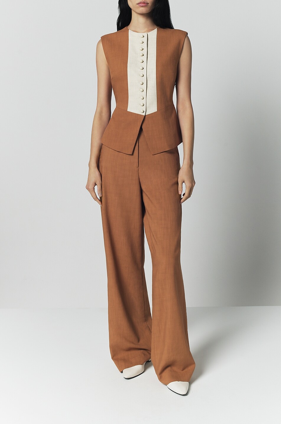 DESTREE Beatrice wide-leg virgin wool twill trousers Women CAMEL 3