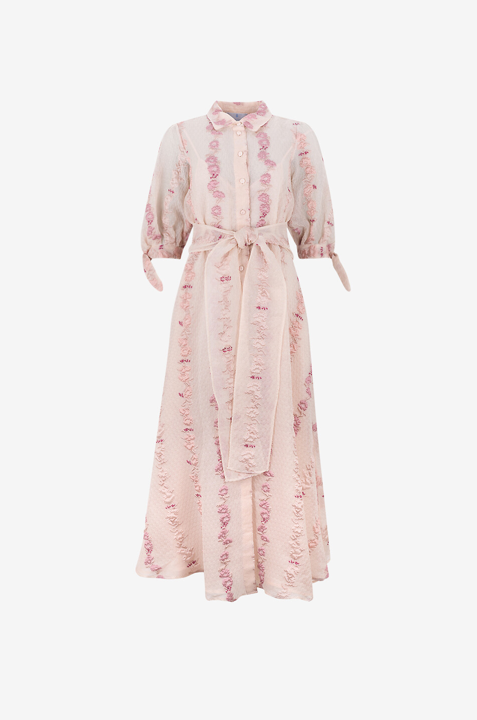 Long floral fil coupé organza jacquard shirt dress