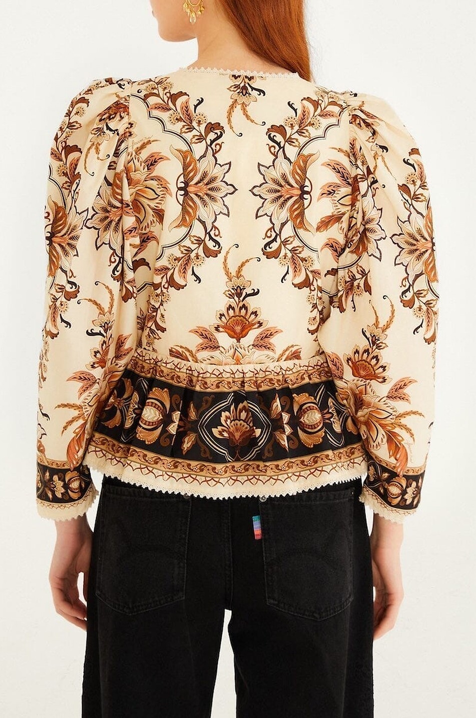 FARM RIO Blouse à basque et manches bouffantes en coton Majestic Garden Femme MULTICOLORE 4